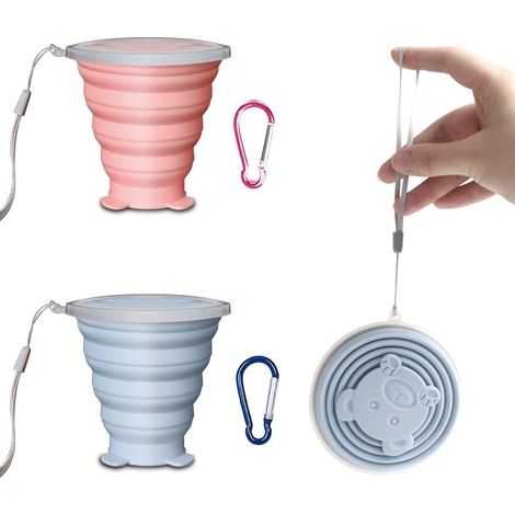 Gobelet pliable en silicone, lot de 2, verre pliable 180 ml avec couvercle (1/5)