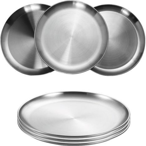 6-piece stainless steel plate set, round stainless steel plates Φ20 cm, BPA-free, cake plate, meat platter, rice plate for camping, picnics, hiking, cooking, parties (1/5)