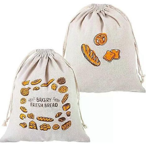 Lot de 2 sacs à pain réutilisables (38 cm x 31 cm) avec doublure et fermeture à cordon, parfaits pour conserver le pain au levain. (1/5)