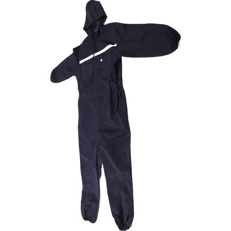 Combinaison de travail XL avec capuche, bleu foncé, manches longues, résistante à la rouille, bandes réfléchissantes pour usines (1/5)