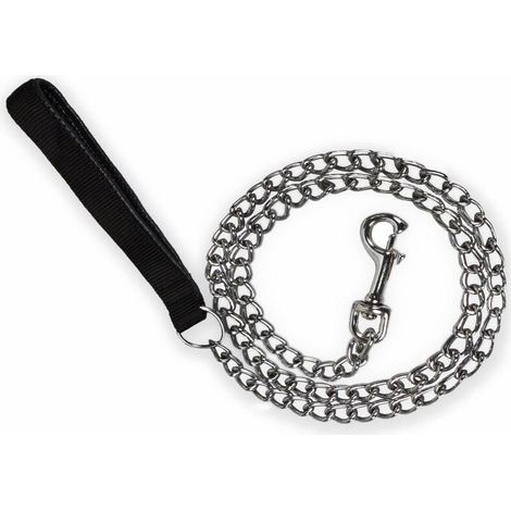 Laisses classiques Laisse Chien Chaîne (120cm) en Acier Laisse Métal Chien Solide Poignée en Cuir PU  M (1/5)
