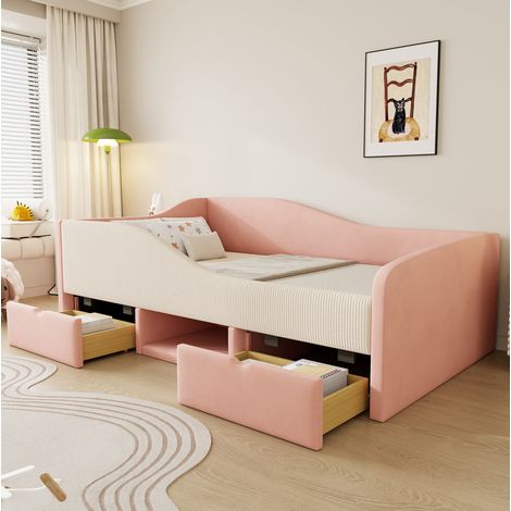 Bett Polsterbett mit Stauraum 90x190 Samt Rosa OKMYHOME (1/5)