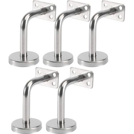 Juego de 5 soportes de acero inoxidable para pasamanos – Montaje en pared para escaleras interiores y exteriores – Dimensiones 6x8x5cm – Resistente a la corrosión y duradero (1/5)