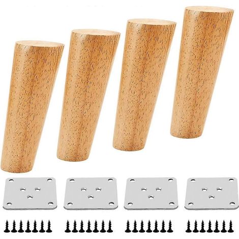 Pieds de meubles et de canapés en bois de couleur bois, fuselés, de 15 cm, avec vis et roulettes en feutre. (1/5)