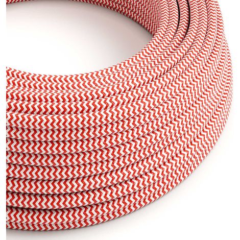 Creative-Cables Cavo elettrico rivestito in tessuto, 2 x 0,75 mm², 1 m, ZigZag Rosso-Bianco RZ09, Rotondo, effetto seta