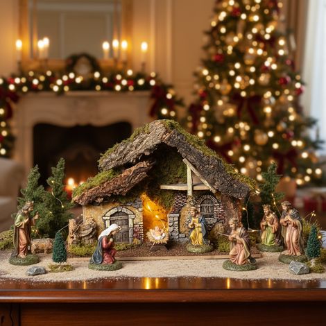 Casetta per presepe, ambientazione per natività, decorazione di larghezza 43 cm (1/4)
