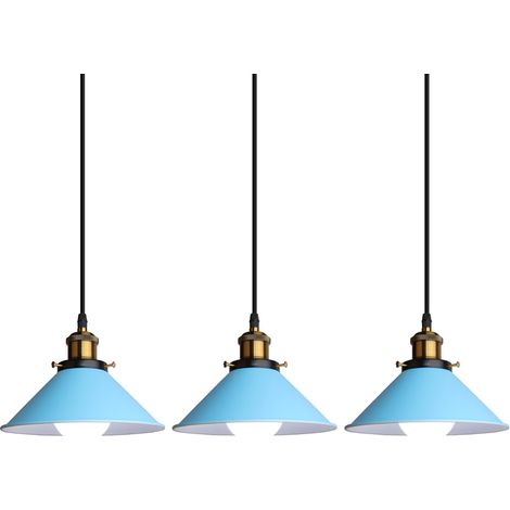 3x Suspension Luminaire Industriel Design Edison Luminaire Plafonnier E27 Lustre Abat-jour en Métal, Ø 22cm (Bleu 3 PACK) (1/5)