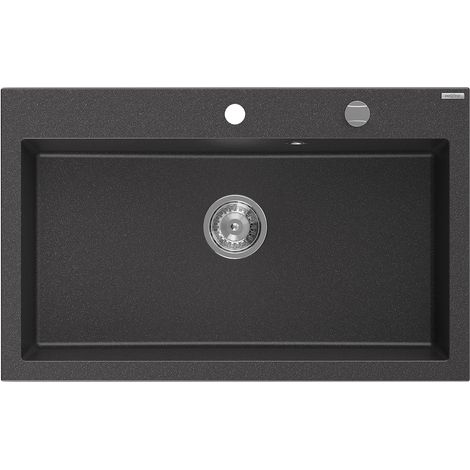 Mexen Elix lavello da cucina in granito, 1 vasca, 800 x 500 mm, nero maculato, sifone cromato - 6527801005-76 (1/5)