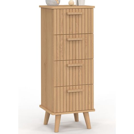 Idmarket – Chiffonnier 4 tiroirs 30 cm – Bois MDF effet lattes – Dimensions 30 x 29.5 x 80 cm – Pour rangement élégant et gain de place
