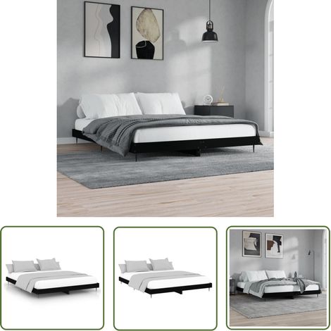 The Living Store Cadre de lit sans matelas noir 200x200 cm bois d'ingénierie - Cadre De Lit - Lit Double - Lit Noir - Meuble Chambre - Literie (1/5)