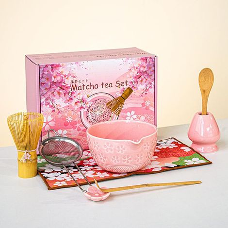 Set de 8 piezas para preparar matcha, que incluye un soporte de cerámica para mezclar, utensilios para preparar café y postres, y accesorios de cocina. (1/5)