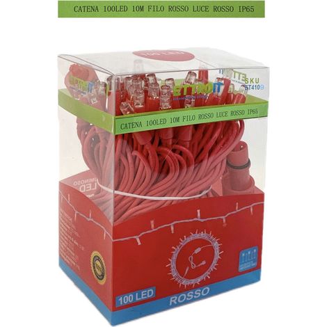 catena luminosa 100 led 10 metri filo rosso luce rosso ip65 /ET4109