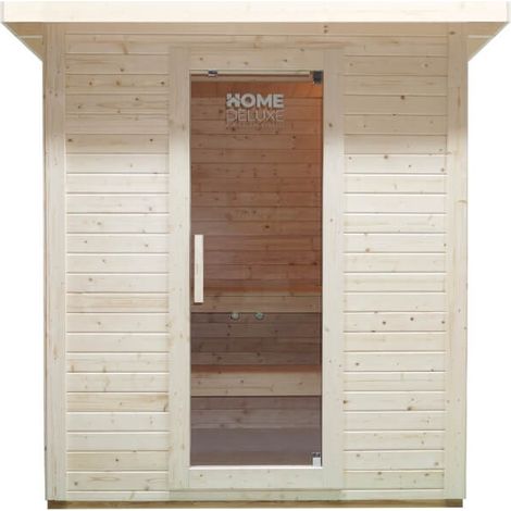 HOME DELUXE - Outdoor Saunahaus TALO L - für 4 Personen - Maße: 221 x 217 x 221 cm, Holz: Fichtenholz - inkl. Saunaofen und Saunazubehör I Gartensauna, Außensauna, Sauna Gartensauna Außensauna Saunak