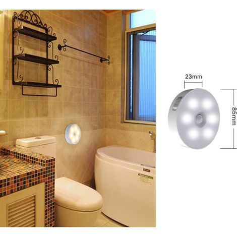 Luce led notturna 6w con sensore di movimento ricaricabile per armadio camera lampada cerchio tondo senza fili bianco  Bianco freddo (1/10)