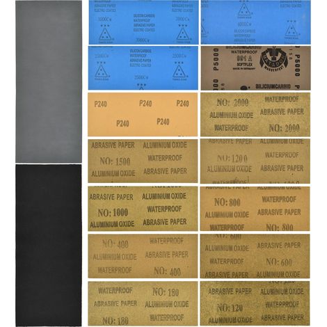 Papier de Verre, 60 Pièces Papier a Poncer, Papier Abrasif Grain 120 à 5000, Papier de Verre Sec ou à l'Eau, Papier a Poncer Carrosserie pour Métal, Meubles de Bois, Voiture, Pierre, Verre (1/5)