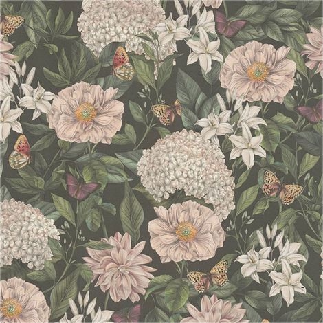 Flowers wallcovering wall Profhome 394261 hot embossed non-woven wallpaper slightly textured with floral ornaments matt black white pink grey 5.33 m2 (1/3)