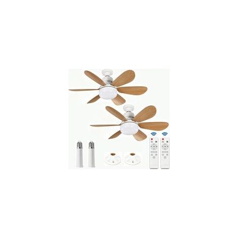 Lot de 2 ventilateurs de plafond LED 30W E27 – 6 pales – 3 vitesses – Éclairage variable 3000K-6500K – Silencieux pour salon et chambre