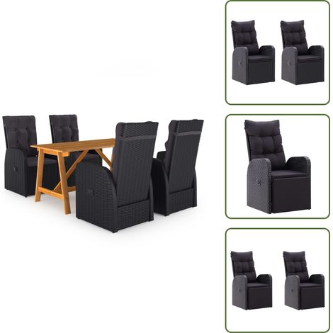5-tlg. Garten-Essgruppe Schwarz - Gartensessel - Gartentisch - Outdoor Möbel - Gartenmöbelset - Holztisch (1/5)