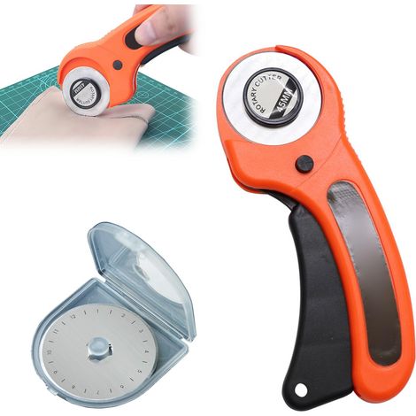 Coupeur de Tissu, Couteau Rotatif, Cutter Rotatif, avec Verrou de Sécurité, Maniabe pour Couture, Papier, Tissu, Toile, Matelassage, Scrapbooking, avec 1 Lame de Rechange, 45mm