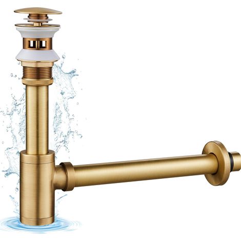 Siphon avec Bonde avec Trop-plein, Laiton Universel Design Siphon Anti-Odeur pour Lavabo, Siphon Pop-Up, Bonde Vidage Syphon, Laiton antique (1/5)