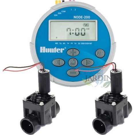 Programmatore di Irrigazione a Batteria 9V NODE100 Hunter + 2 Elettrovalvola di Irrigazione PGV100 1'' 9V