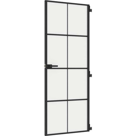 Porte intérieure mince noir 76x201,5 cm verre trempé aluminium