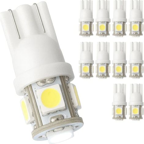 Lot de 10 ampoules LED T10 W5W pour voiture – Lumière blanche (1/2)