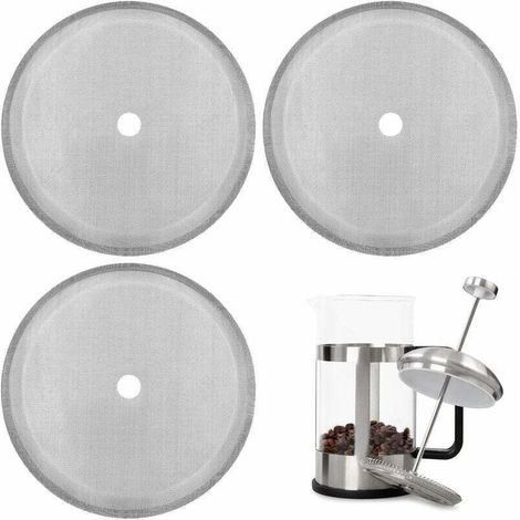 3er-Pack Ersatz-Siebfilter für French-Press-Kaffeemaschinen, wiederverwendbare Edelstahl-Siebfilter für universelle 1000-ml-/34-oz-/8-Tassen-French-Press-Kaffeemaschinen