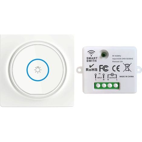Drahtloses Schalterset, selbstgenerierendes mobiles Schalterrelais 220V RF-Empfänger Funksender Fernbedienung 100 Meter Reichweite Steuerung für Lichter (1 Schalter 1 Empfänger) (1/5)