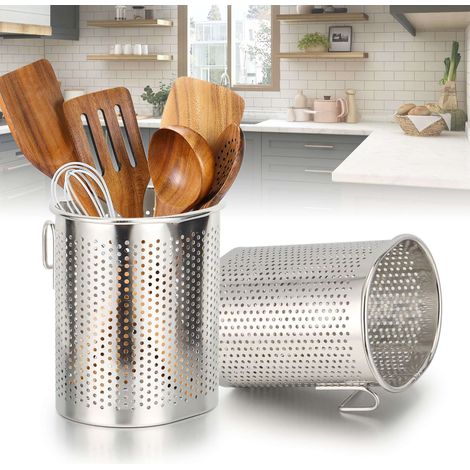 Porte-ustensiles en acier inoxydable, organisateur d'ustensiles pour cuisines modernes, base lestée, antirouille, grand porte-ustensiles de cuisine pour plan de travail (1/5)