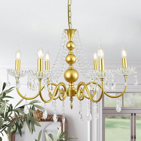 French Country Chandeliers,6 Light Vintage Gold Chandeliers Ceiling Light,Rustic Pendant Chandelier,Height Adjustable Farmhouse Pendant Light Fixture for Kitchen Dining Room Living Room (1/5)