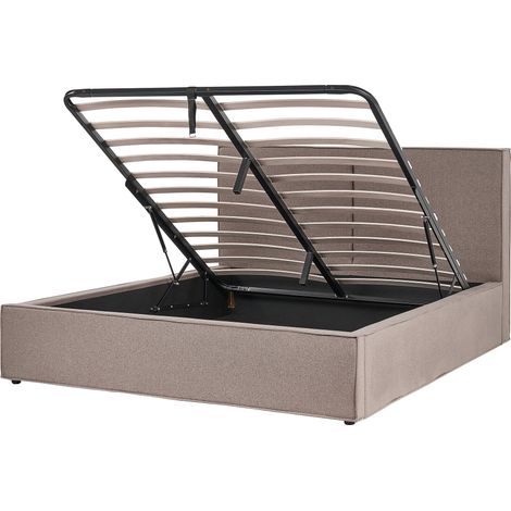 Cama con somier gris pardo negro 160 x 200 cm poliéster listones almacenaje Moissac (1/5)