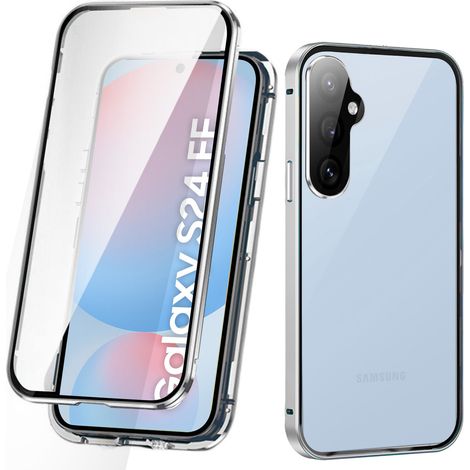 Custodia per Samsung Galaxy S24 FE, con doppio vetro magnetico, argento (1/5)