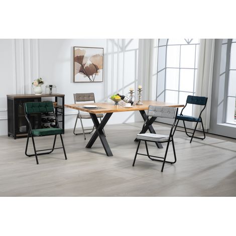 Stuhl Sitzmöbel klappbar 2er Set Blau Stahl OKMYHOME (1/5)