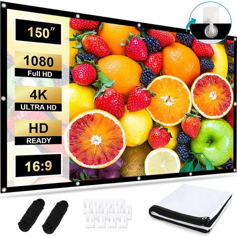 Écran de Projection 150 Pouces 16:9, Portable Pliable, 4K HD Écran Videoprojecteur Double Face Anti-Plis Toile de Videoprojecteur, Écran Projection pour Home Cinéma, Camping et Usage Extérieur (1/5)