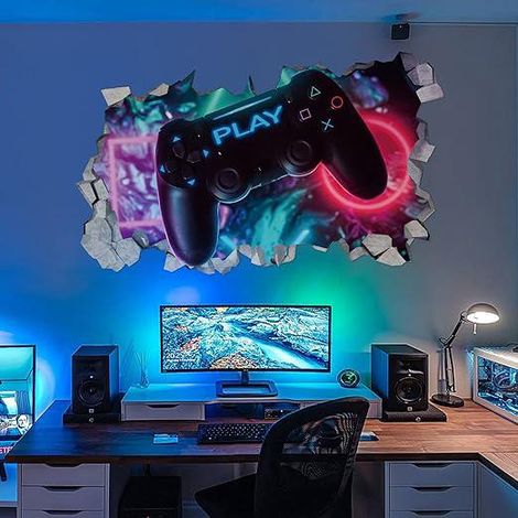 Autocollants Muraux Gamer 3D, Décor Poster Gaming, Sticker Mur pour Chambre Garçon, Déco Salon Moderne, Sticker Dormir Ado, Autocollant DIY Joueur. (1/5)