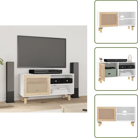 Almacenamiento - vidaXL Mueble para TV madera maciza pino y ratán natural 80x30x40 cm - Estante