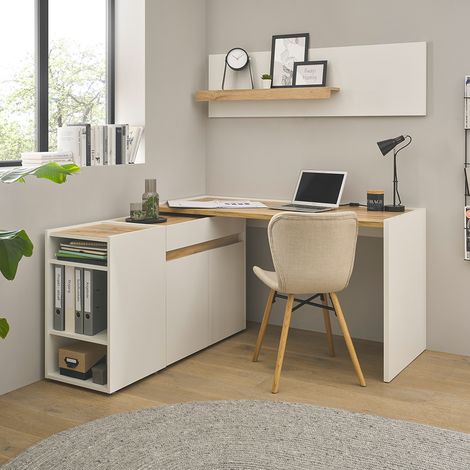 Büromöbel Set weiß mit Eiche CRISP-61 modern 4-teilig mit Schreibtisch (1/5)