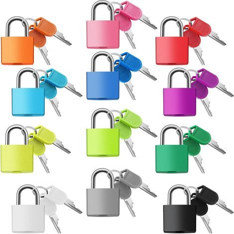 Photect Serrure de Valise avec Clé Cadenas à Bagage en Métal avec Clé Mini Serrure de Valise Multicolore Serrures à Bagage avec Clé Petit Cadenas de Casier pour Voyage École (Couleurs Vives, 12) (1/5)