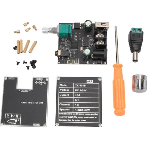 Scheda amplificatore Bluetooth 5.1 mono ZK-301B, modulo di alimentazione da 30 W, chip TPA3110D2 DC 9-24 V 3 A, funzione True Wireless Stereo, supporto app (1/5)