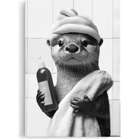 Impression sur Toile Humoristique Loutre Prenant un Bain 30x40 cm - Tableau de Salle de Bain Sans Cadre - Affiche Décorative pour Toilettes et Douche - Décoration Murale Artisanale (1/5)