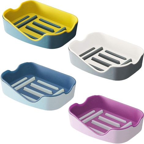 4 Pcs Soap Dish Box, Plastic Soap Holder, No Drilling Soap Basket for Bathroom Countertop, Shower, Kitchen, Keep Soap Dry and Clean(Pink, Grey, Blue, Yellow) (1/5)
