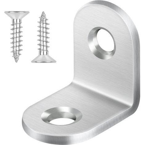 20 équerres métalliques 20 x 20 mm, angle de 90°, en acier inoxydable, pour table, chaise et étagère, avec 40 vis pour une fixation stable. (1/5)