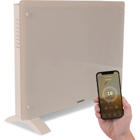 Glasplatten-Konvektorheizgerät – 1500W - 18m2 – Manuelle und WLAN-Steuerung – Einstellbarer Thermostat und Timer – Beige
