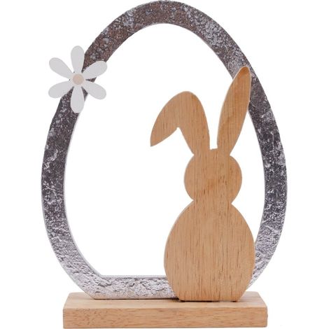 TrendLine Deko Aufsteller Osterhase Holz 19,5 cm natur silber Dekohase Hasenfigur