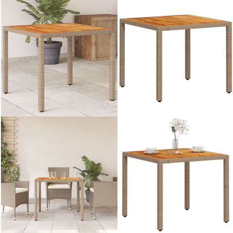 Table de jardin beige 90x90x75 cm résine tressée et bois acacia - Table De Jardin - Table Extérieure - Mobilier De Jardin - Table En Résine Tressée - Table En Bois D'acacia - Home & Living (1/5)