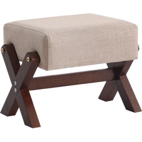 Repose-Pieds avec Assise Rembourrée et Pieds en Bois Beige (1/4)