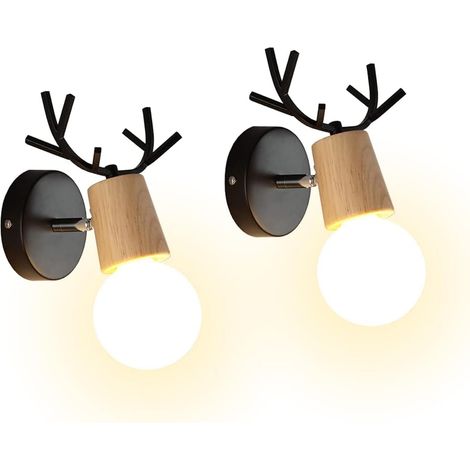Set of 2 Modern Creative Deer Antler Design Wall Lamps Indoor Wood and Metal Wall Light Art Deco Wall Lamp for Bedroom Living Room Hallway Restaurant Bathroom (Black) (1/5)