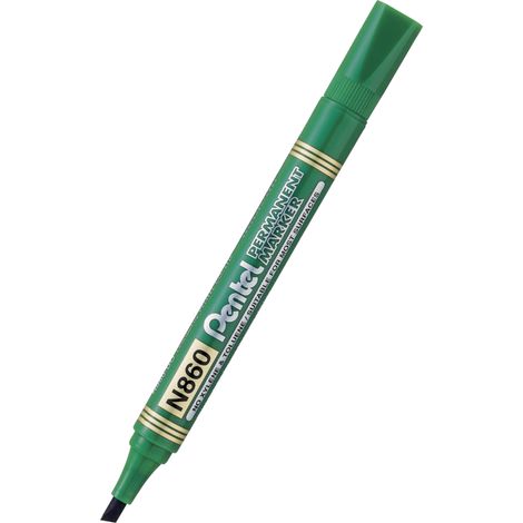 Rotulador permanente Pentel N860, punta biselada, color verde.