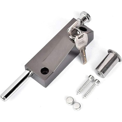 Verrou de porte multifonction - Verrou de porte de garage - Verrou de porte universel - Avec 2 clés - Pour intérieur et extérieur - Noir (1/4)
